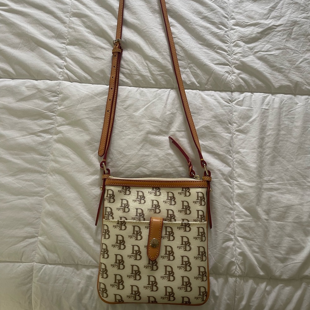 Dooney & Bourke Cream and Tan Monogram Crossbody Bag
